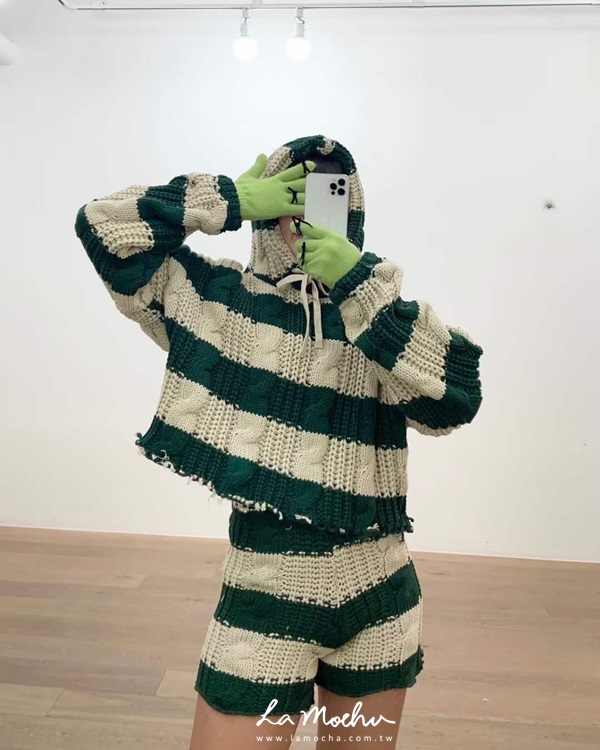 橫條紋針織短褲